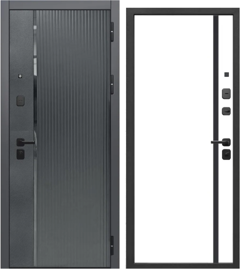 Входная дверь Феррони 10 см 2МДФ Карбон Букле графит/Эмалит белый