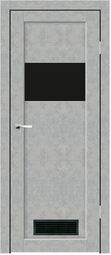 Межкомнатная дверь Synergy Барная Бетон серый стекло лакобель черное с вентиляционной решеткой черной